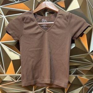 Fct Women's Short Sleeve Brown V-Neck Tee